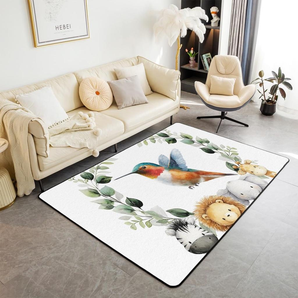 Erosebridal Nursery Jungle Animal Kids Area Rug 4'11" x 3'3" | Safari Elephant Giraffe Carpet for Boys Girls Cartoon Koala Lion Indoor Floor