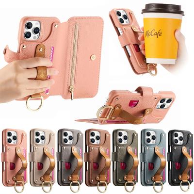 Leather Wallet Case 3-in-1 for iPhone XS/11/12/13/14/15/16/17...Shockproof + Kickstand + RFID Protection | Crystal-Accented Ring & Card Slots