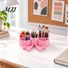 Compact Stationery Organizer for Kids Cute Bow Pen Holder, 3D Printed Pencil Stand, Multi-compartment Desk Decorative Desktop Storage Studio
