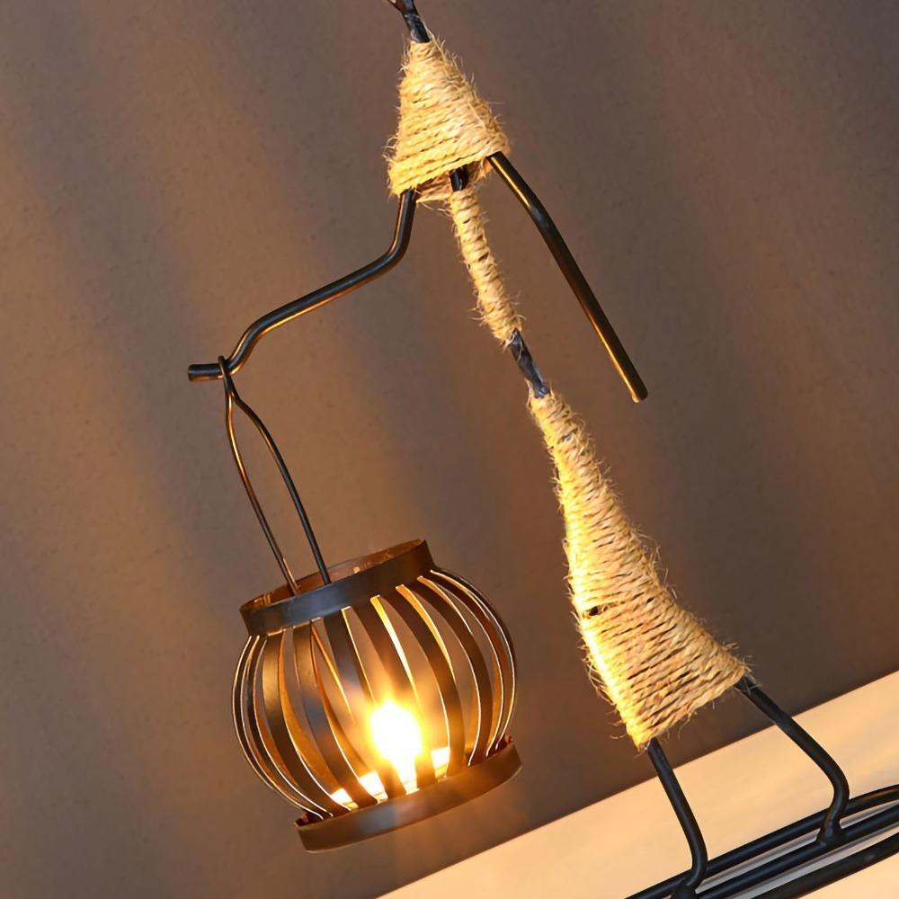 Iron Hemp Rope Decor Candlestick Handmade Art Candle Holder  Wedding Arrangement hand lantern