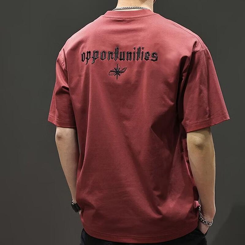 Mark Hua Fei Men's Ice Silk Embroidered Round Neck T-Shirt