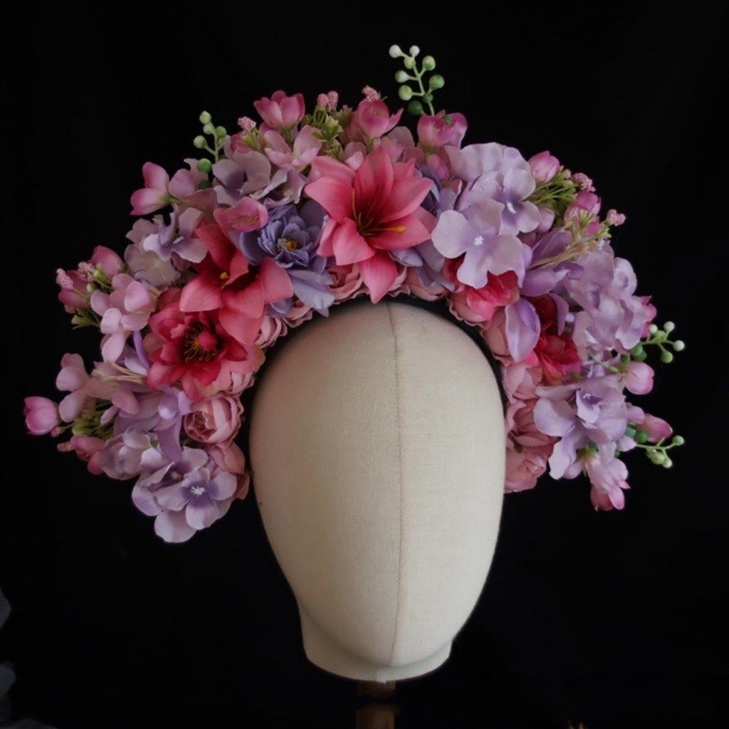 Double Sided Flower Crown for Women Girls Garland Princess Wreath Floral Headband Bridal Headdress Wedding Hair Jewelry