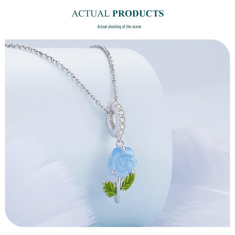 Yinziyun S925 Silver Rose Pendant with UV Color-Changing Flower Beads for DIY Bracelet
