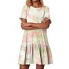 Women's Fashion Casual Round Neck Short Sleeve Ruffled Vintage Printed Dresses