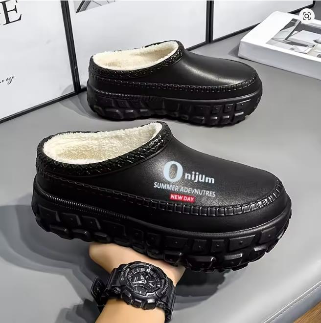 Men Women Winter Slip-on Sandals Couples Style Thick Sole Height Increase Fur Lined Warm Footwear