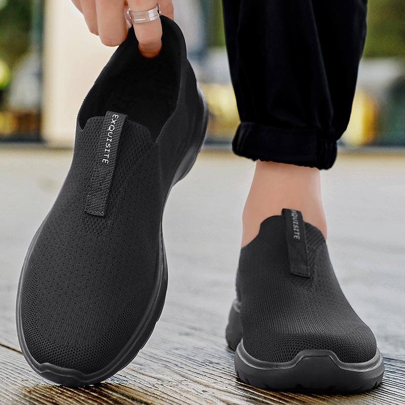 Men's Mesh Breathable Slip-on Casual Lightweight Shoes, Plus Size, Thick Sole, Outdoor Sports Footwear