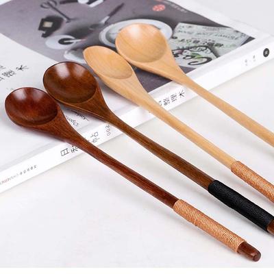 Durable Eating Kitchen Long Handle Flatware Teaspoon Coffee Spoon Spoons Soup Spoon Wooden Spoon