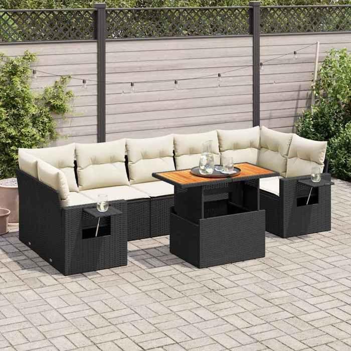 VidaXL Salon de jardin 8 pcs avec coussins noir résine tressée 3327122