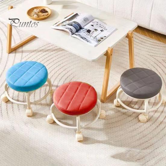 Low Rolling Stool with 360 Degrees Swivel Wheels Faux Leather Cushion Roller Seat Heavy Duty Rotating Mini Chair Seating Stool