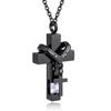 [InfuMemo] Cross-Shaped Urn Necklace for Loved One's Ashes with Birthstone - Forever In My Heart - Always with Me Cremation Jewelry Keepsake Pendant