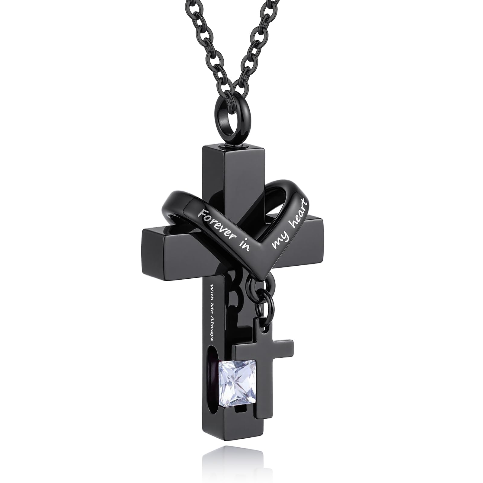 

[InfuMemo] Cross-Shaped Urn Necklace for Loved One s Ashes with Birthstone - Forever in My Heart - Always with Me Cremation Jewelry Keepsake Pendant