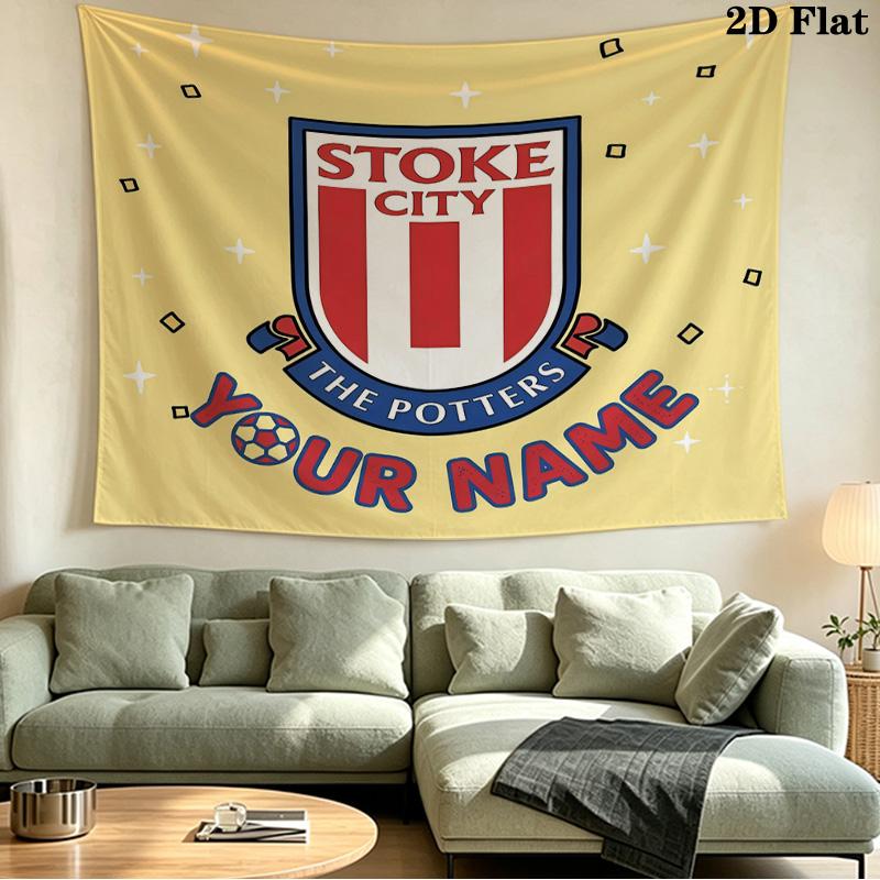Arazzo Stampato Stoke City con Nome Personalizzato – Da Appendere alla Parete per Camere da Letto, Dormitori e Decorazioni per la Casa