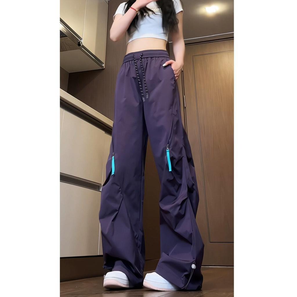 Women Purple Zipper Waterproof Quick Dry Cargo Paratrooper Hiking Long Pants