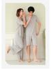 Men's Ice Silk Short Sleeve Pajama Set with Round Neck, Ribbed Shorts, and Versatile T-shirt for Indoors and Outdoors