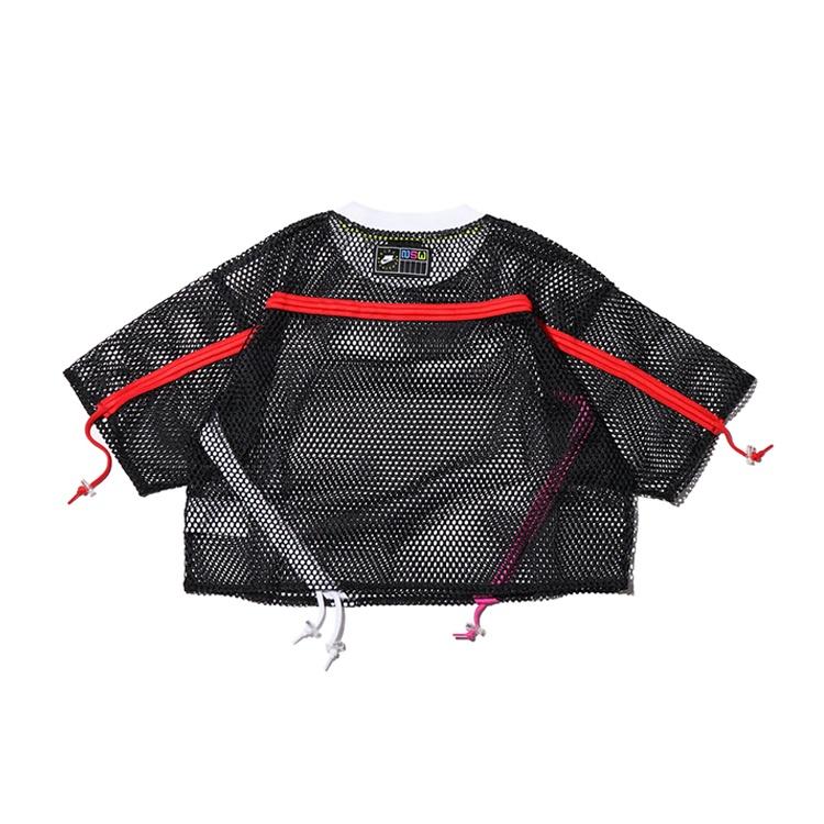 (WMNS) Nike Sportswear Mesh Drawstring Sports Short Sleeve 'Black' Women's AR3034-010