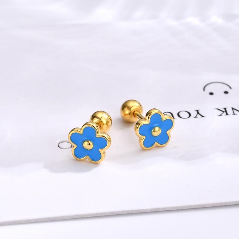 925 Sterling Silver Fashion Colorful Drip Oil Flower Screws Earrings for Women Exquisite Korean Temperament Jewelry Gift