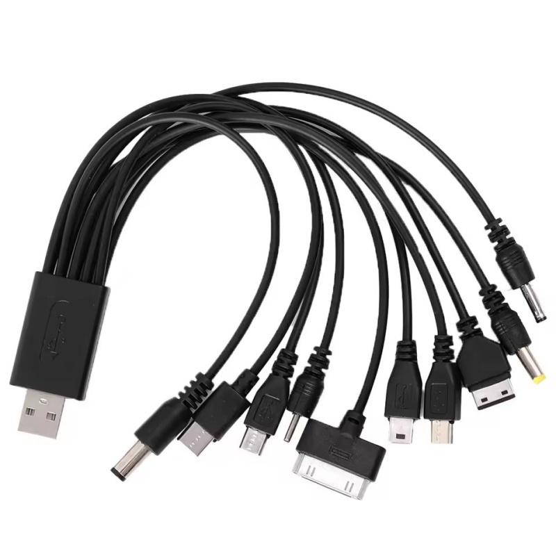 Universell ladekabel med flere pinner 10 i 1 Multifunksjonell USB-adapter Dataoverføringskabel for øretelefon, høyttaler, MP3-spiller