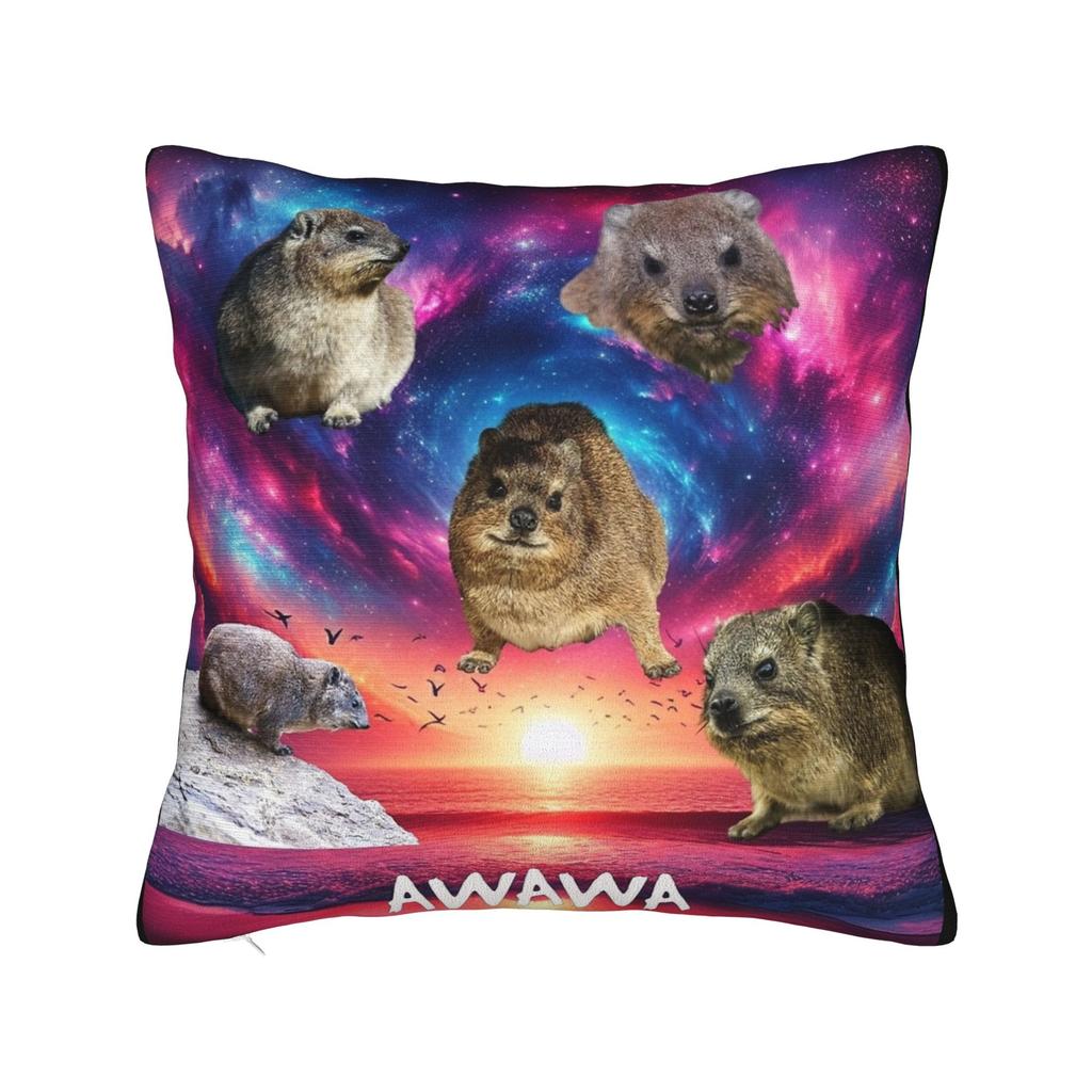 Pillow Cover Cute rock hyrax wearing bow  Kawaii Pillow Case For Living Room Chair Pillowcases