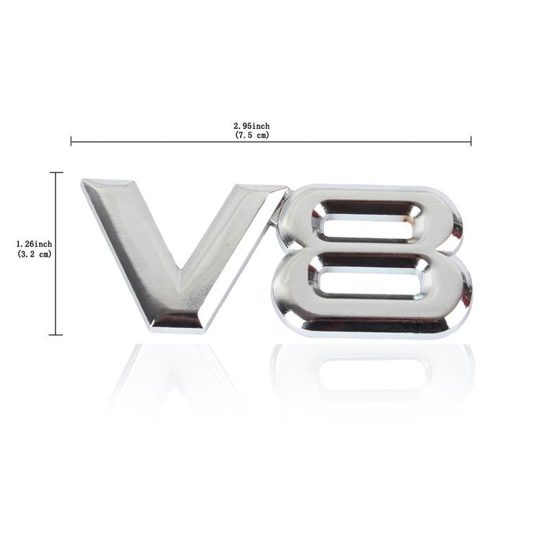 AQTQAQ 1 Stück 3D Metall Chrom V8 Autoaufkleber Logo Emblem Aufkleber Abzeichen Auto Karosserieaufkleber Universelle Auto Dekoration