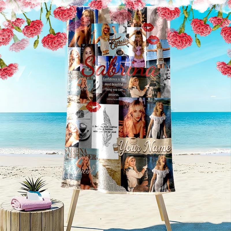 Name Custom Sabrina Carpenter Print Beach Towel, Large Soft Quick Dry Towel for Beach Camping Swimming