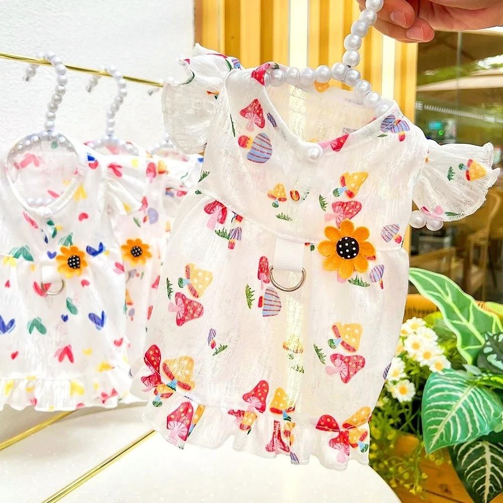 Mushroom Pattern Dog Princess Dresses Flutter Sleeve Summer Pet Skirt  Outings Activity