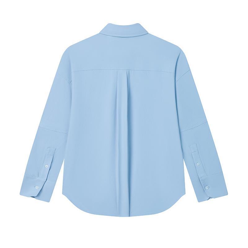 Fila White Fashion Versatile Comfortable Soft Woven Long Sleeve Shirt Women Shirts Ice-Blue F11W523408F-LB