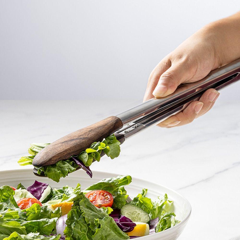 Wooden Tips Food Salad Tongs Long Handle Barbecue Tongs New Kitchen Cooking Tongs Grilling