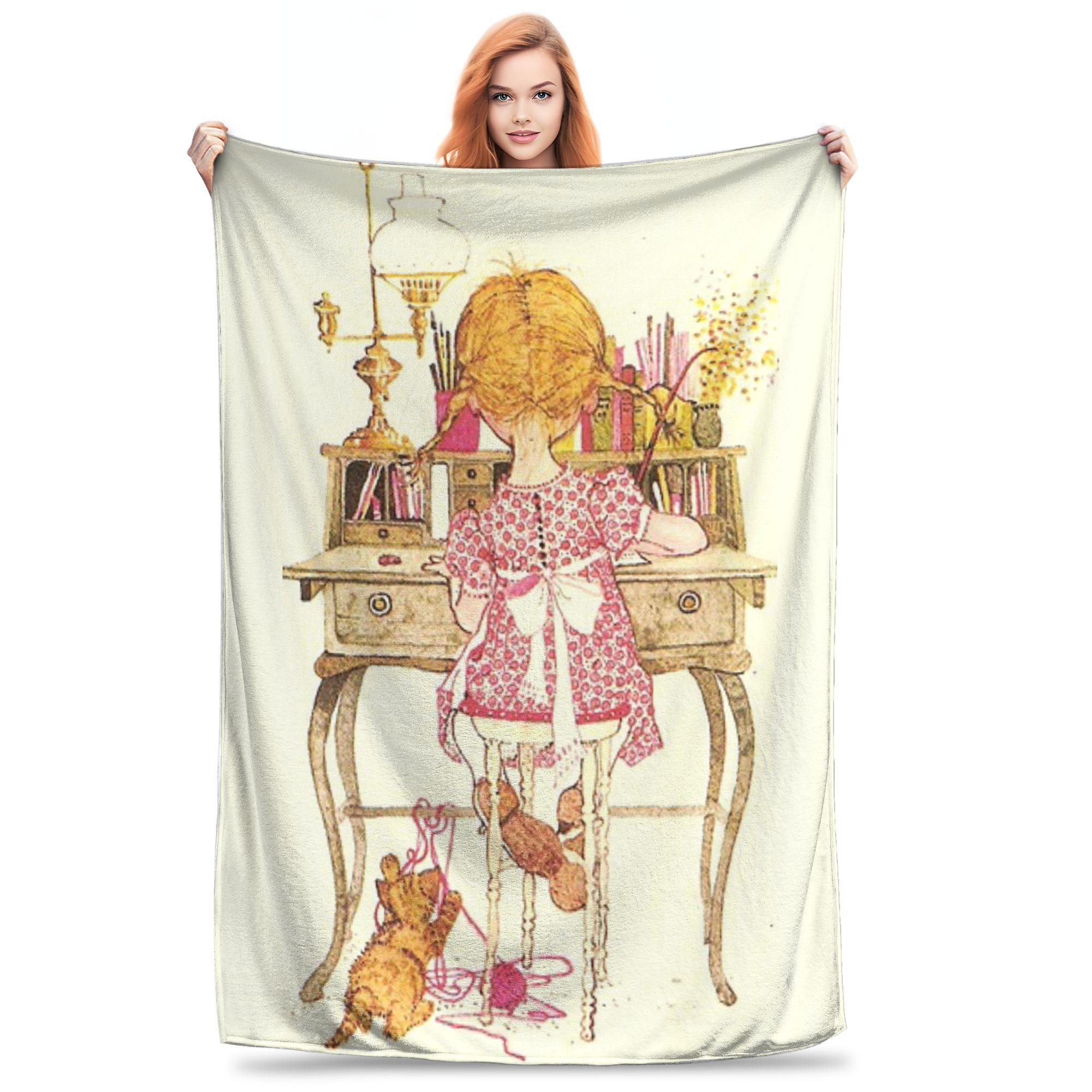 

Flannel Throw Blanket Sarah Kay Kitten Knitted Warm Plush Blankets Soft Bedspread for Bed Living room Home Travel Couch 80x120cm