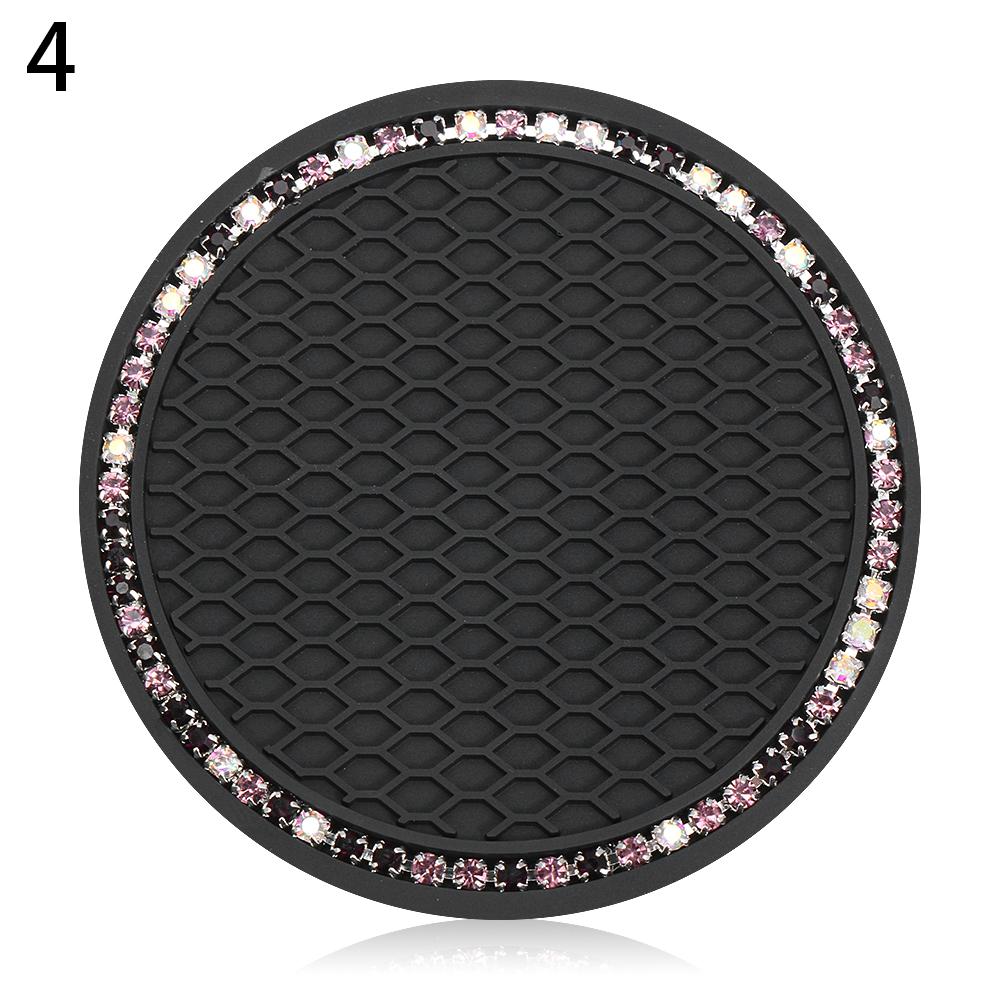 7CM Round Cup Holder Dog Paw Pattern Rhinestone Soft Silicone Anti Slip Mats Bling Crystal Car Coasters Interior Accessories