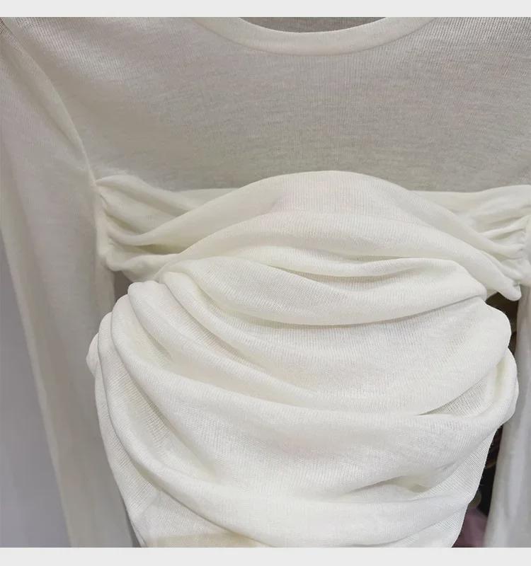 Damen Mesh Plissee Slim-Fit Langarm Oberteil, Frühling/Sommer Trendiges Design