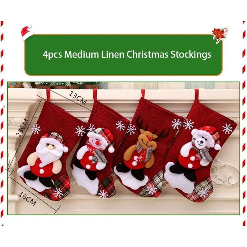 Christmas Decoration Christmas Stockings Socks Santa Snowman Hanging Xmas Tree Ornaments Home New Year Navidad Candy Gift Bags