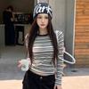Women S Vintage Casual Round Neck Striped Long Sleeve Fitted T Shirt