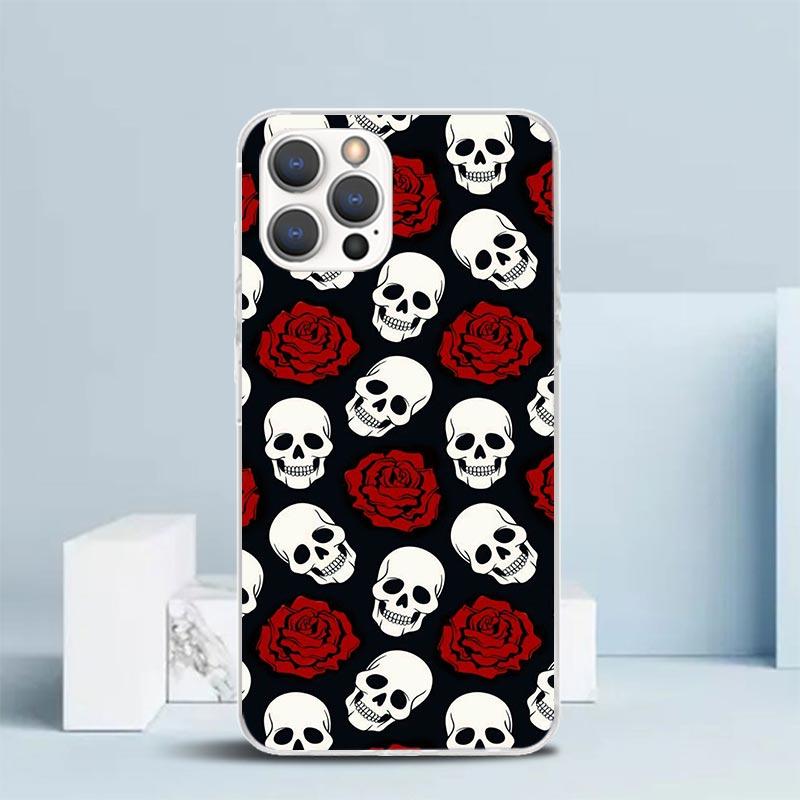 Human Skeleton Red Rose Phone Case For IPhone 16 17 Air 16E 15 14 Plus 13 Mini 12 11 Pro Max 7 8 + SE 2020 Soft TPU Back Cover 1