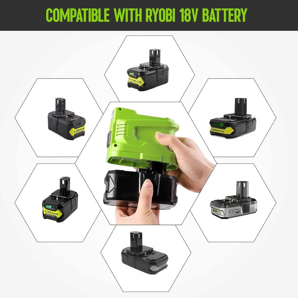 Menič napätia pre batériu Ryobi 18V ONE+, 150W prenosná nabíjačka pre stanicu na nabíjanie batérií Ryobi, napájací zdroj, DC 18V na AC 110 s AC/USB portom DIY