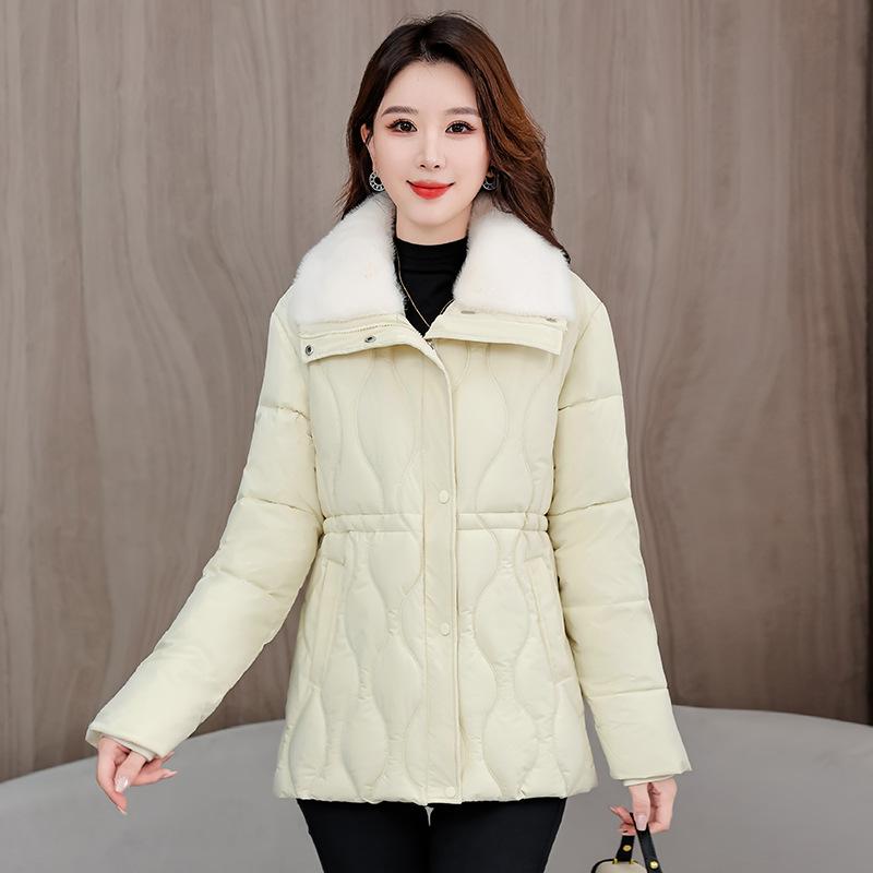 Women's cotton-padded clothes winter new thickened down cotton-padded jacket drawstring waist thin small medium and long cotton-padded jacket tide