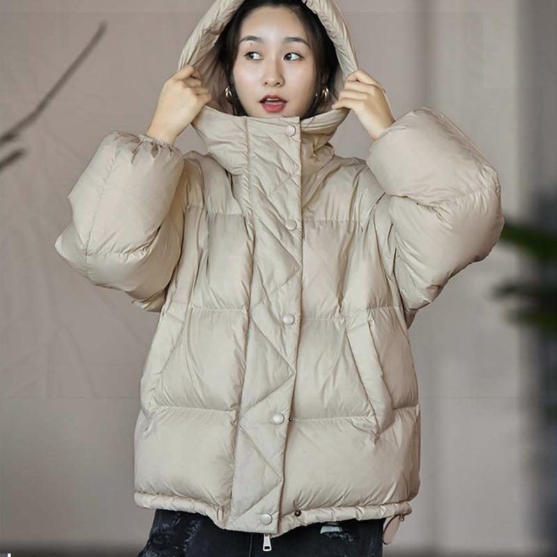 Down Jacket Women's Winter Loose Casual Hooded Short Bread Jacket White Duck Down Small Warm Jacket