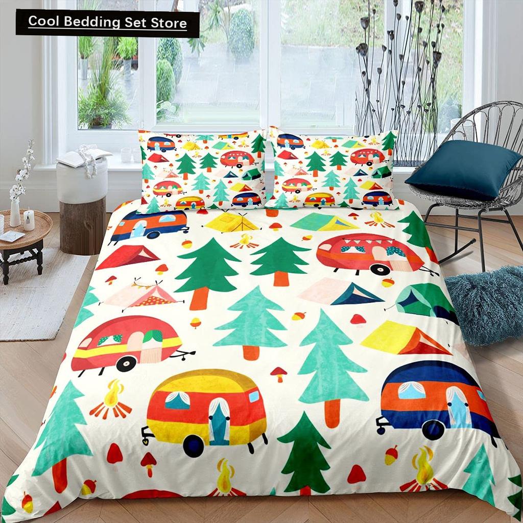 Camping Äventyr Kung Drottning Påslakan Utrustning Yxa Stock Sängkläder Set Lägereld Spade Täcköverdrag Polyester Täckeöverdrag