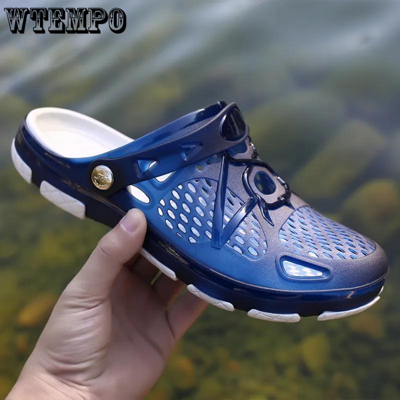 Sommer menns halvtøfler med tykk bunn Sklisikker hullsko Uformelle sandaler og tøfler Pustende strandsko