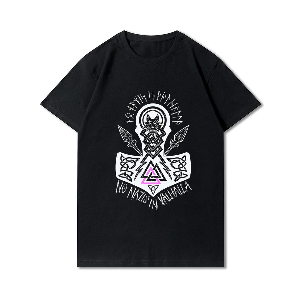 100% Cotton Summer Men T Shirts Viking Vintage Skull Beard with Headphone Printed Casual Top Tees