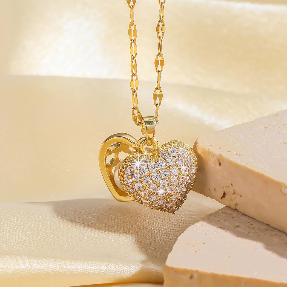 

ZAKOL Trendy Heart Butterfly Pendant Necklaces For Women Girls Gold Color Crystal Zircon Clavicle Chain Choker Zircon Gifts