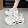 Fashion 8CM Breathable Hollow Leather Women Sandals Vulcanized Mesh Chunky Platform Gladiator Shoes High Heels Casual Summer Sneakers