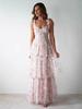 Trendy European & American Pink Floral Spaghetti Strap Backless Dress