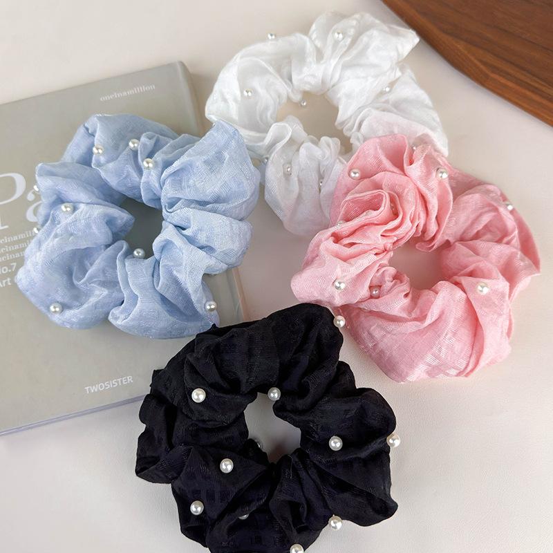 Retro Perlen Haargummis Sommer Sanft Einfarbig Haarband Stirnband für Frauen Mädchen Elegant Elastisch Zopf Haarseil