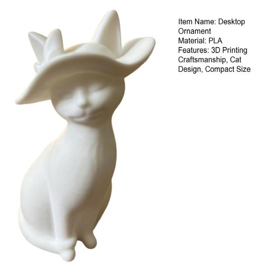 Desktop Ornament 3D Printed Hat-Wearing Cat Shape Figurine Integrated Molding Sculpture Decorative Desktop Accessory