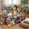 Floral Puppies Garden 3 Theme blanket Lightweight Warm Flannel Blanket Decorative Throw Blanket for Home Decoration