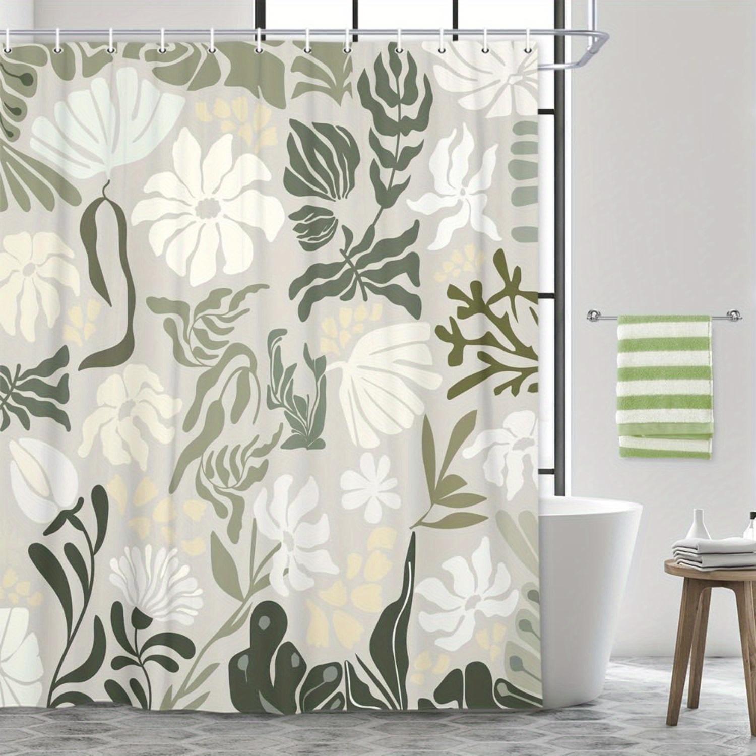 

Бохо Цветочный Ботанический Занавеска для Душа - Зеленые Цветы и Листья в Стиле Мид-Сенчури, Весенне-Летняя Ретро Эстетика, Всесезонный Декор для Ванной W90xH180cm