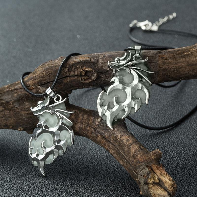 Flame Dragon Animal Necklace Pendant for Women Men Luminous Dragon Necklace Glow Dark  Dragon Jewelry Gifts