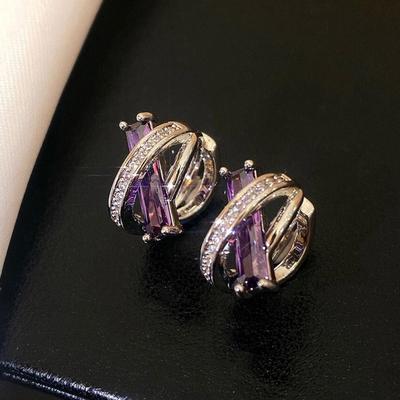 Light Luxury Purple French Earrings Niche Design Sense High-End Small Delicate Stud Earrings Women'S 2023 Earrings