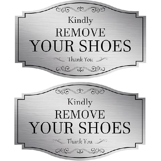 Madrigal Please Remove Your Shoes Sign Sticker,Self Adhesive Vinyl No Shoes Sign Decal Sticker Home House Door Sign(Silver 2Pack)