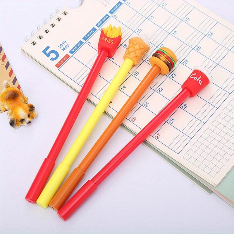 10pcs 0.5mm Pen Tip Creative Fries Cola Burger Ice Cream X Shape Gel Pen Fast Food Shape Cartoon Silicone Tip Gel Pen